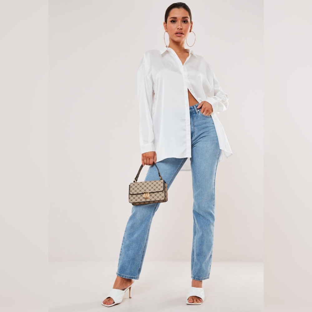 White Button Down Satin Shirt - Picture 3 of 8